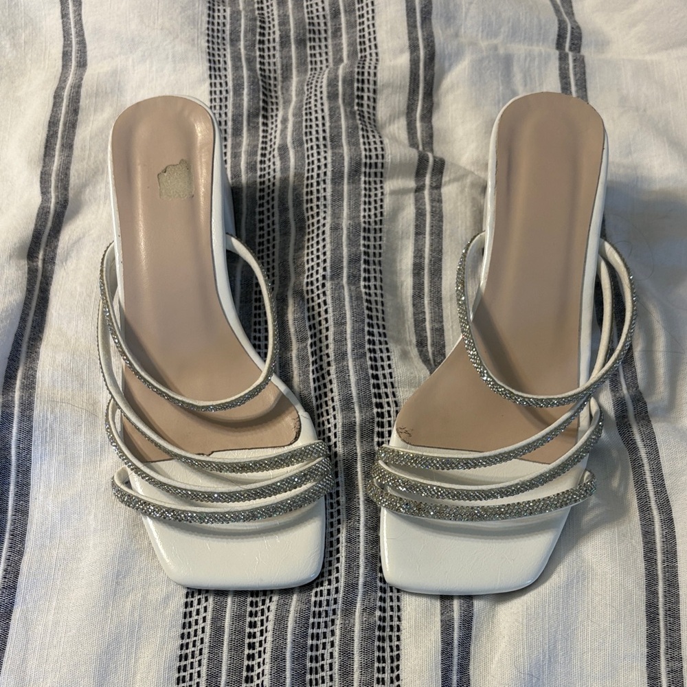 Chic White and Silver Strappy Heels
